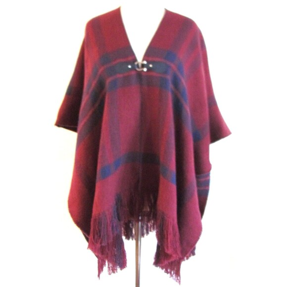 DESIGNER CHARTER CLUB BURGENDY & BLUE STRIPED PONCHO ONESIZE - Picture 1 of 9